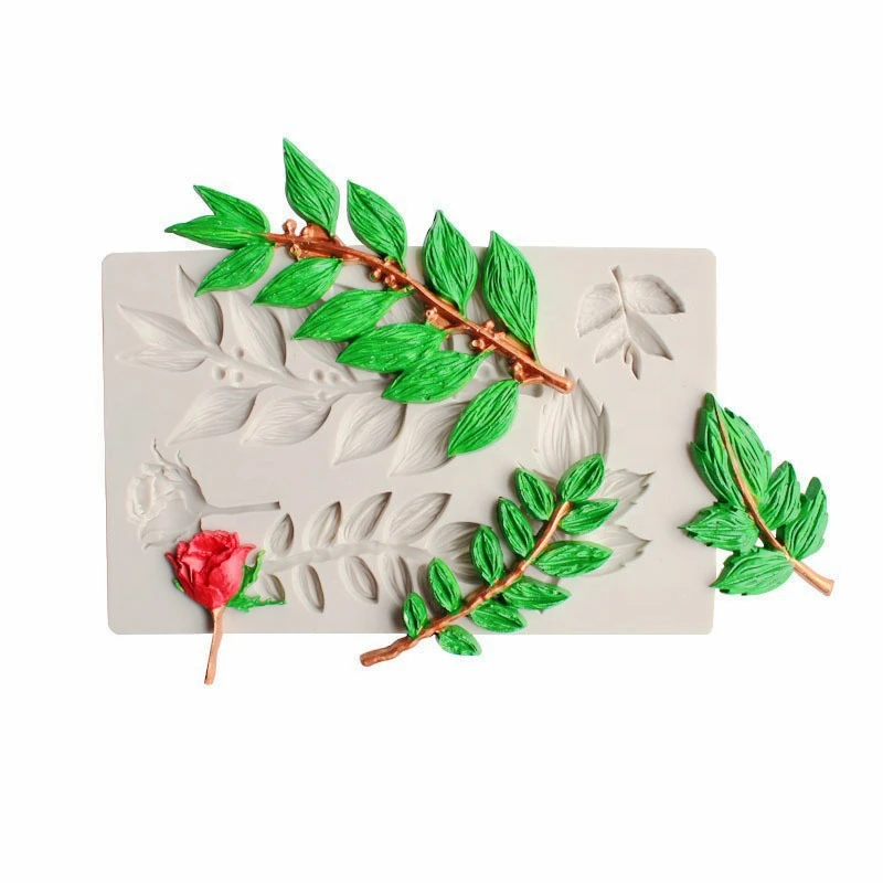 

Rose Flower Leaf Vine Branch Silicone Mold Clay Fondant Mold DIY Cake Decoration Tool Candy Sugar Cookies Chocolate Mould Baking, As shown