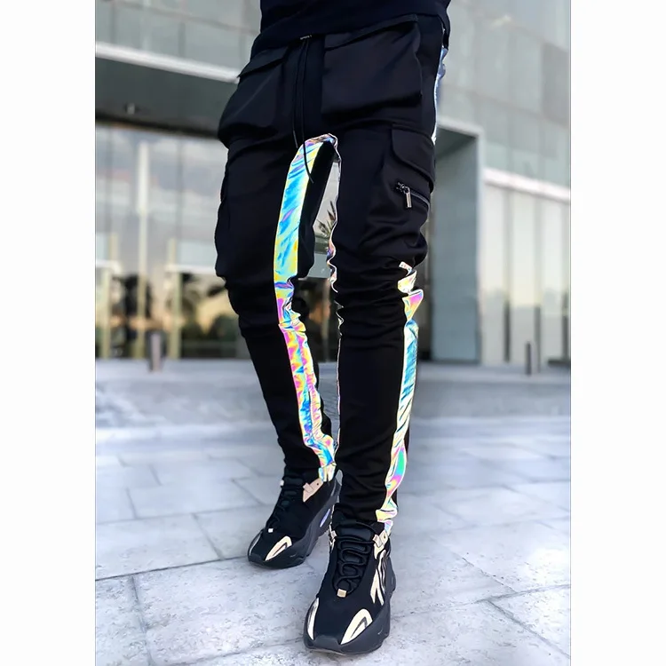 

Youth Hip Hop Style Narrow Bottom Workout Jogger Pants High Waist Lightweight Hiking Outdoor Cargo Reflective Sweat Pants, Picture color