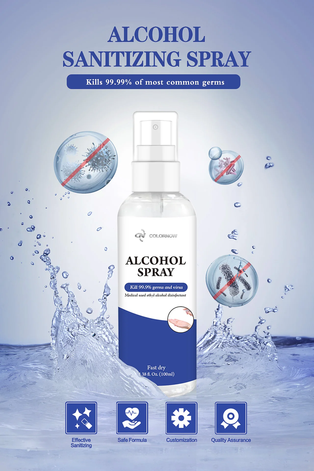 
Private Label China Hospital Waterless Antibacterial Hand Sanitizer Spray Alcohol disinfectant China 