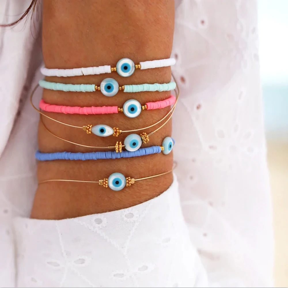 

Go2boho Heishi Beads Bracelet for Women Boho Summer Beach Jewelry Sets Shell Evil Eye Accessories Bracelets Gifts Pulseras