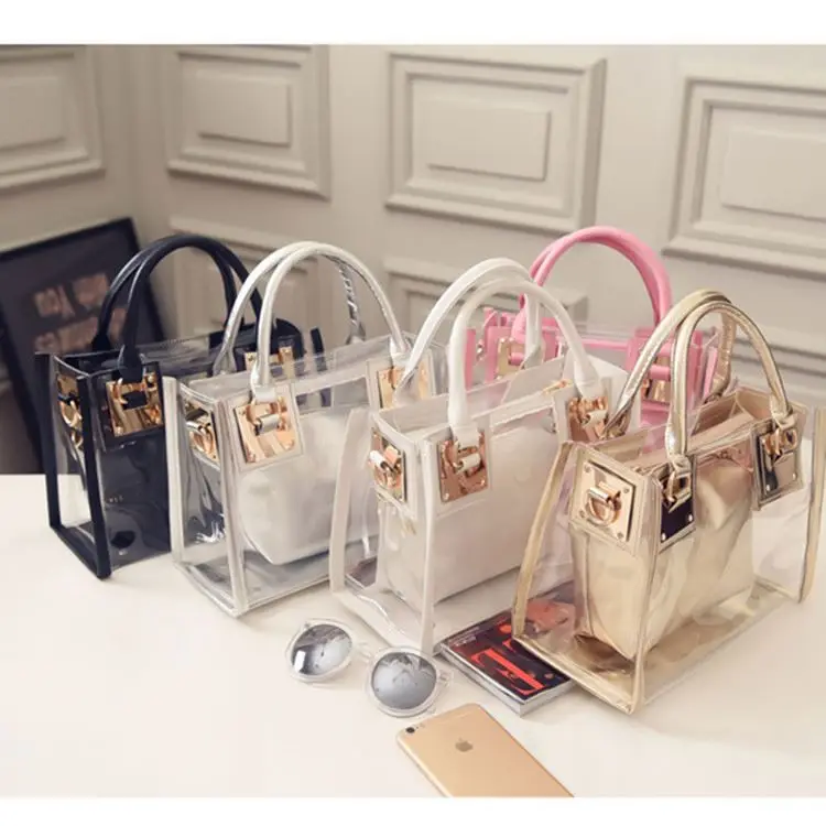 

2pcs MOQ Fashion Women Shoulder Bag Clear Jelly Clutch Purse Transparent Handbag, As show or customized
