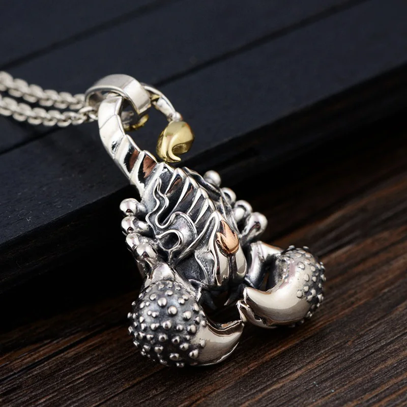 

S925 Sterling Silver Vintage Pendant for Men Fashion New Punk Rock Style Scorpion Necklace Pendant Male Jewelry