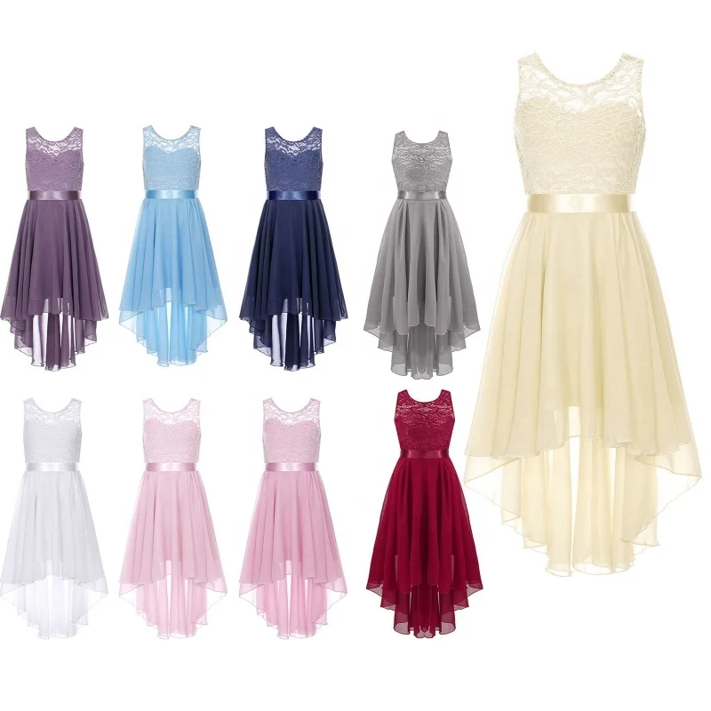 

Wholesale Lace Floral High Low Pendulum Chiffon Bridesmaid Party Dress For Girls