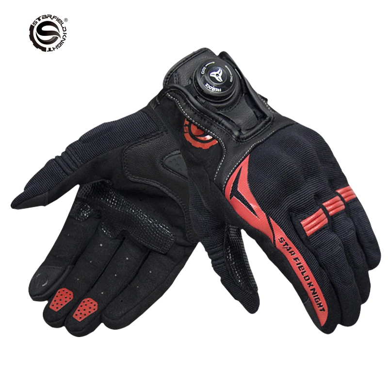 

SFK Summer Black Red Motorcycle Racing Cycling Touch Screen Rotary Button High Protection Goat Skin Nylon Riding Gloves, 2 color