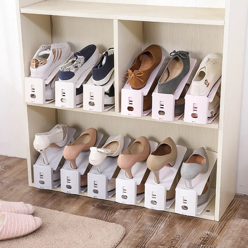 

E115 Height Adjustable Shoe Cabinet Organizer High Heels Sneakers Shoe Shelf Tray Household Gadget Detachable Shoes Storage Rack