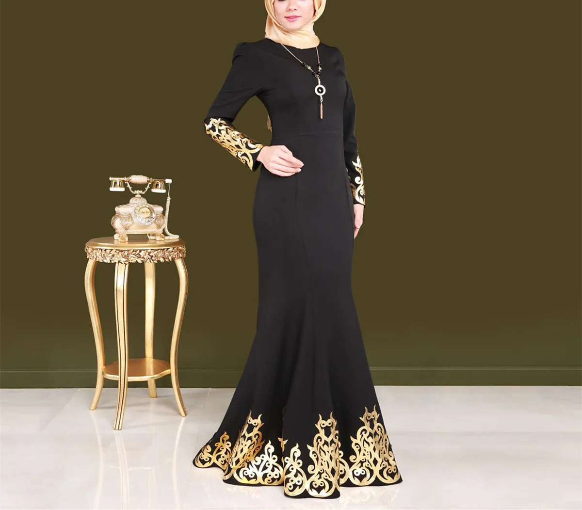 阿拉伯长袍宫廷风格烫金阿拉伯长袍新穆斯林礼服