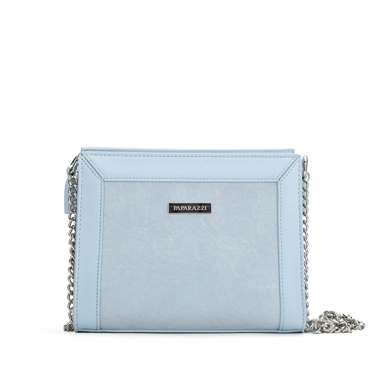 

10350# 2019 Paparazzi wholesale new women crossbody bag pu paper effect leather design high fashion lady shoulder bag with chain, Blue color , various color available