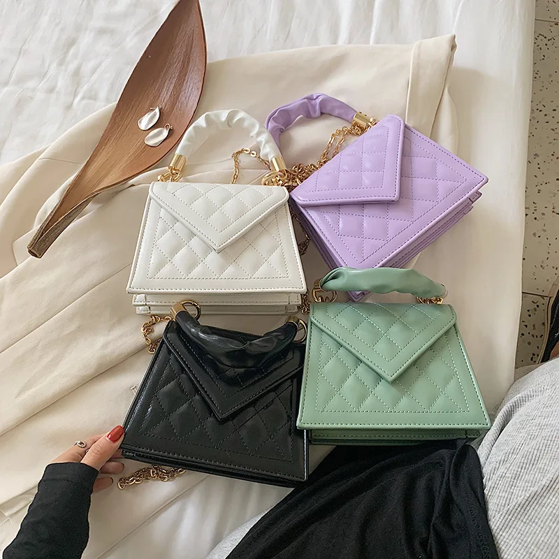 

Designer handbags famous brands leather bag mini folded portable lingge chain crossbody purse, 4 colors