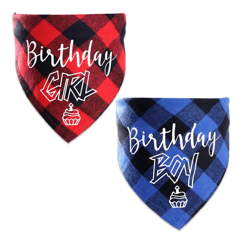 

Soft Cotton Dog Kerchief Bandana Collar For Dogs Birthday Plaid Bandana, 2 colors