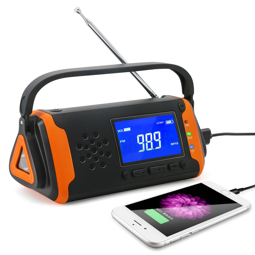 
am fm radio digital rechargeable dynamo radio with mobile charger and flashlight 