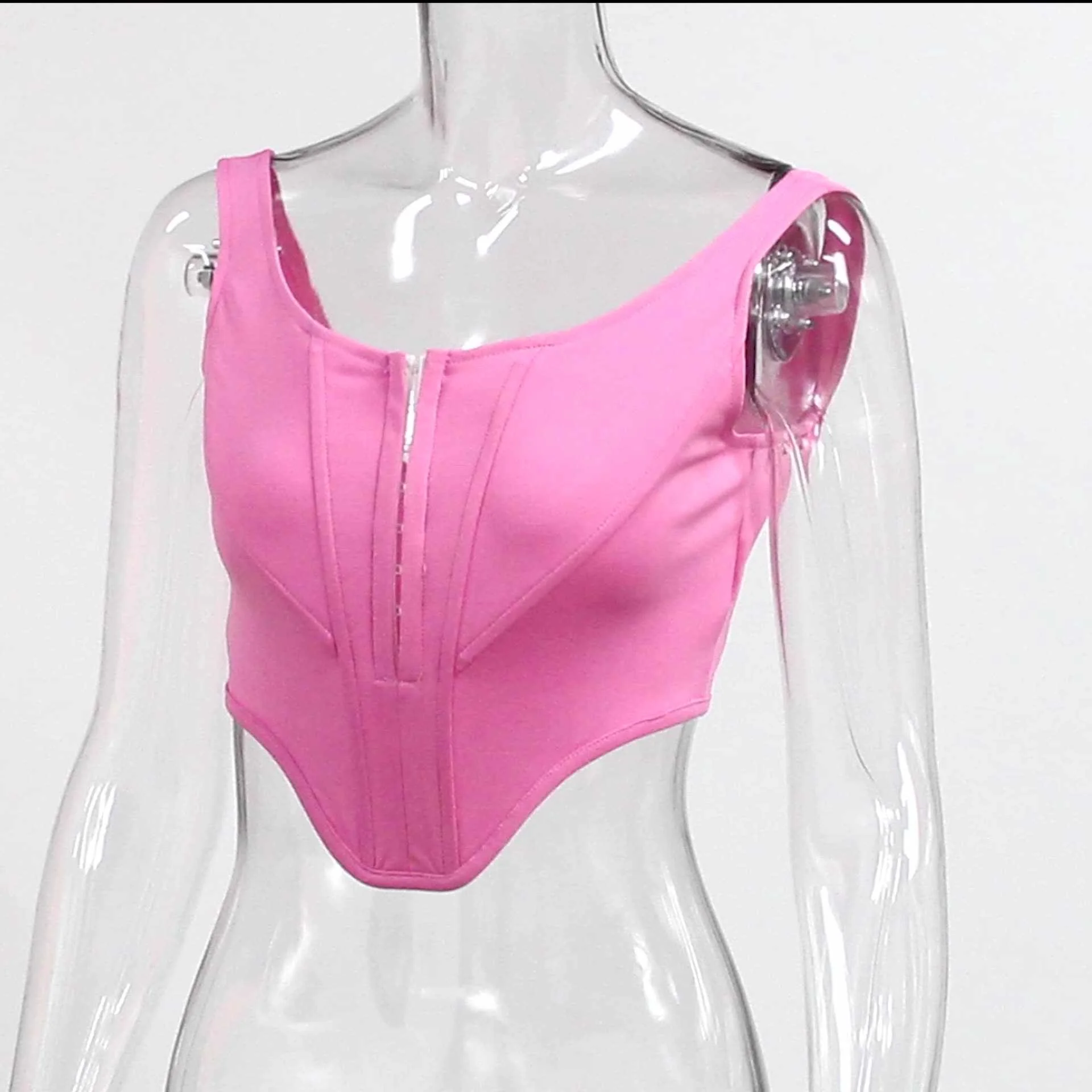 

Women's Fitted Slim Cotton Blazer Sexy Sleeveless Pink V-neck Cropped Lady Top Quilted Vest Short Tank Tops Hoodie Crop Top
