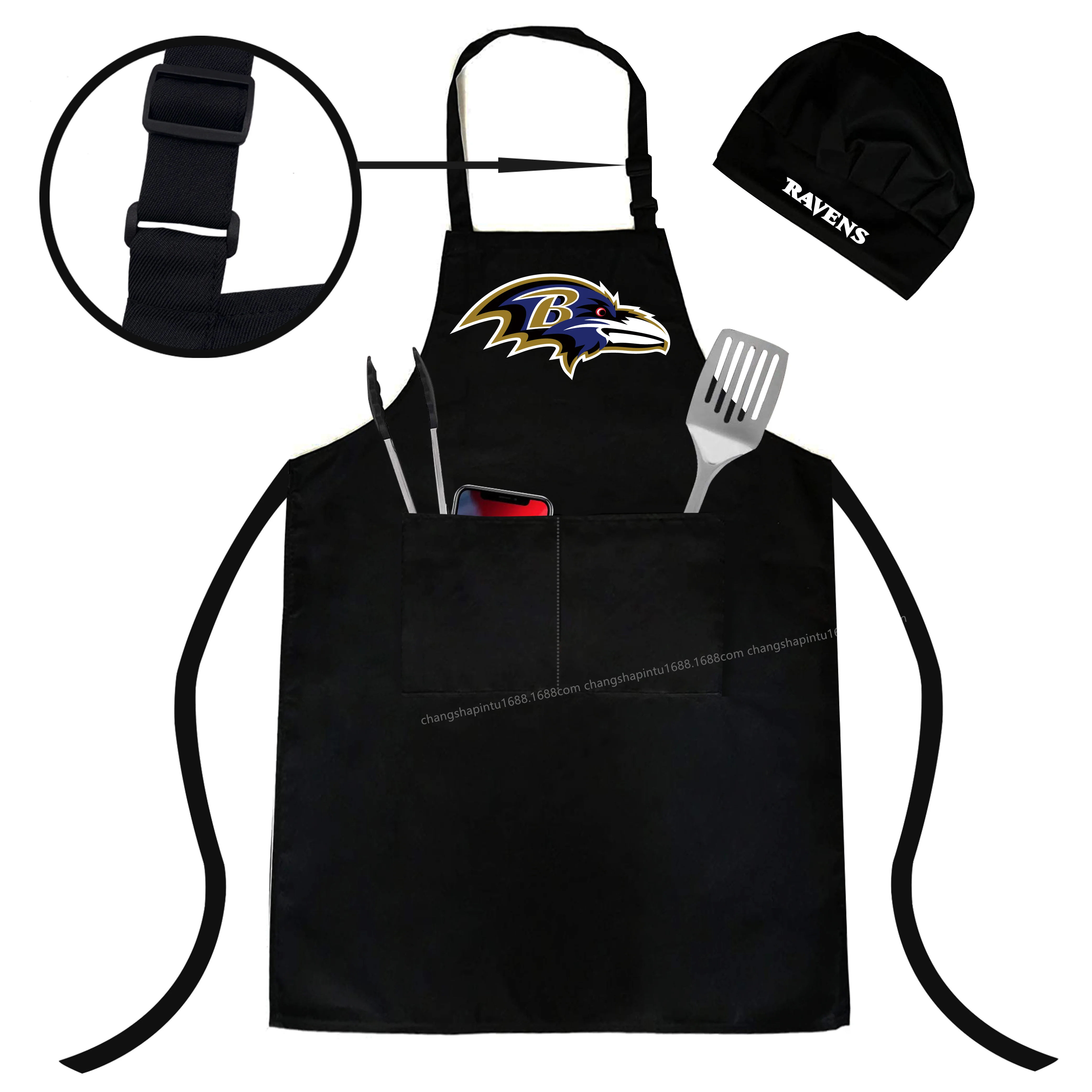 

2021 NFL Apron Non-Woven Fabric Barbecue Cartoon And Chef Hat Apron Set