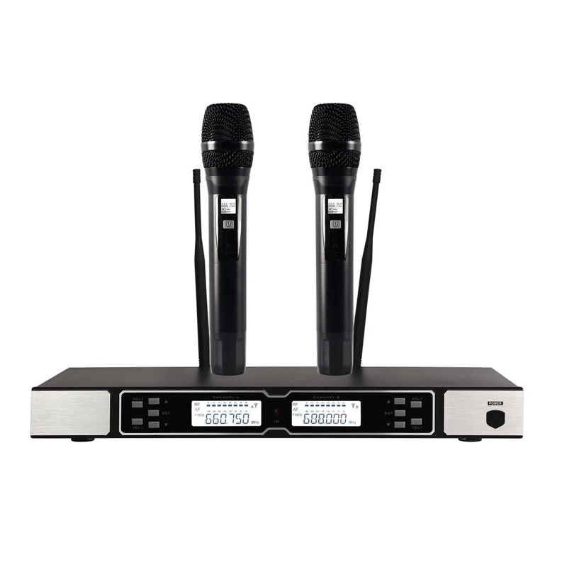 

High fidelity UHF Wireless dual handhelds microphone 2 Channels KTV anchor conference interview stage home, Black/silver