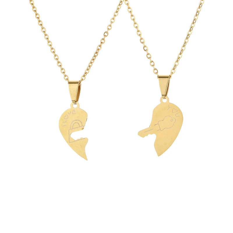 

Couple Heart Pendant Necklace Gold Plated Stainless Steel Broken Heart Couple Necklace For Lovers