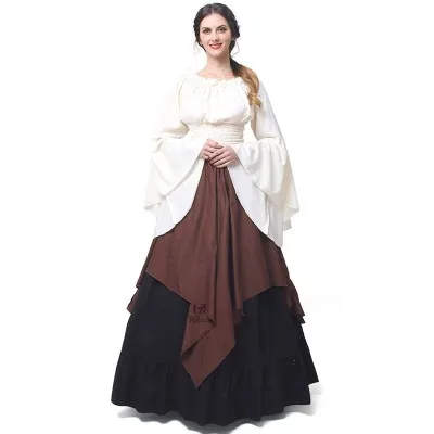 

Medieval Retro Women's Dress Party European and American Long-sleeved Skirt Cosplay Costume Renaissance Halloween Clothing S-3XL, Picture shows