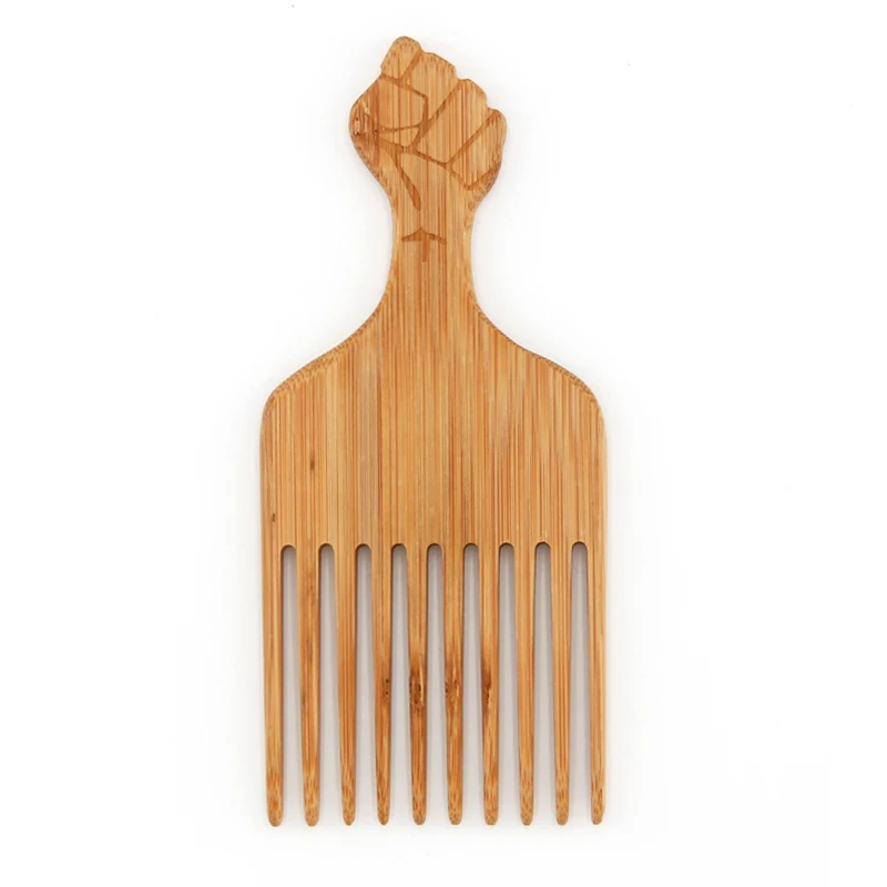 

Wholesale Customized Label African Wide Tooth Comb Natural Wooden Bamboo Beard Afro Pick Comb