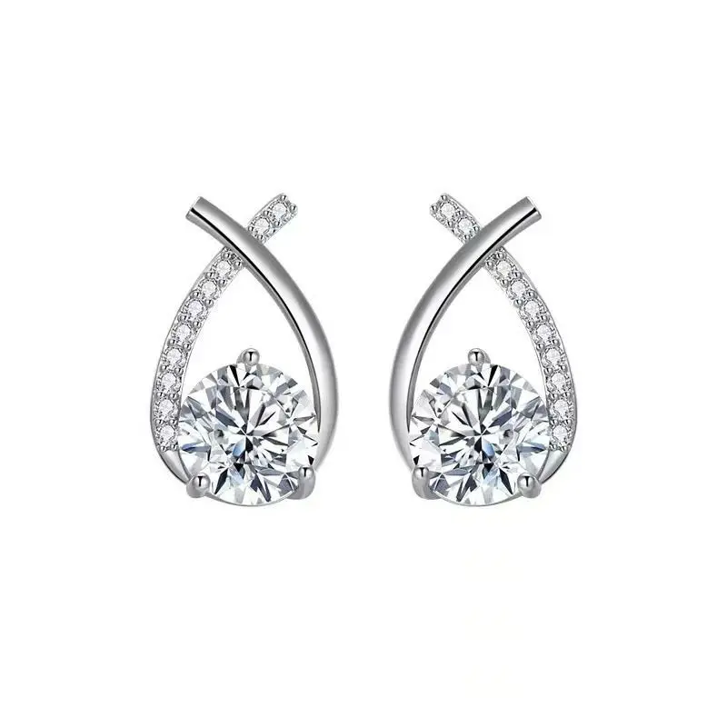 Wholesale 925 Sterling Silver Jewelry Shiny Zirconia Crystal Stud Earrings for Women Oorbellen