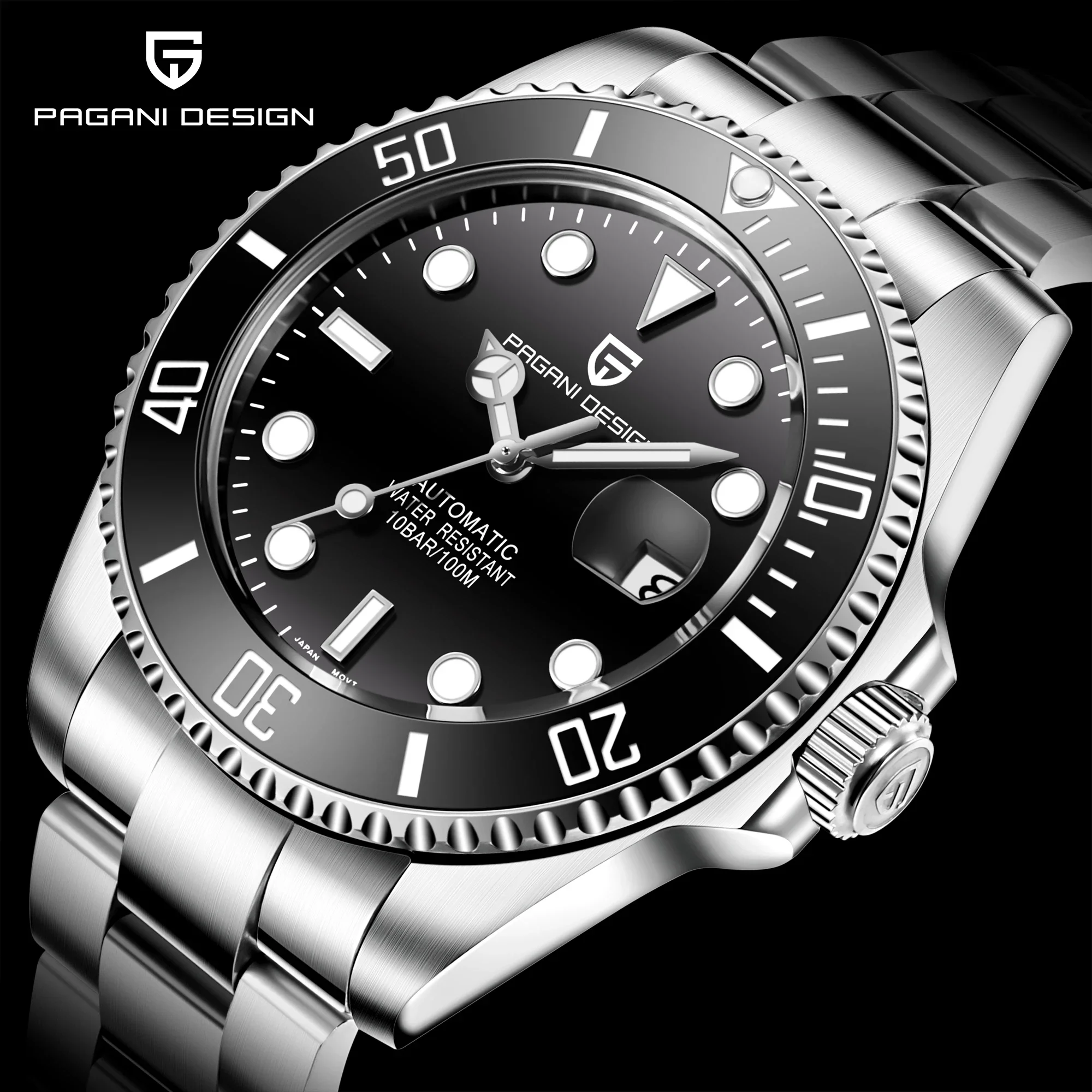 

2021 PAGANI Brand Automatic Mechanical Men Watch 100M Waterproof Male Sapphire Glass Ceramic Bezel Watch relogio masculino 1639