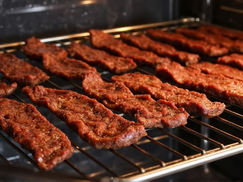 beef jerky drying in oven on wire rack