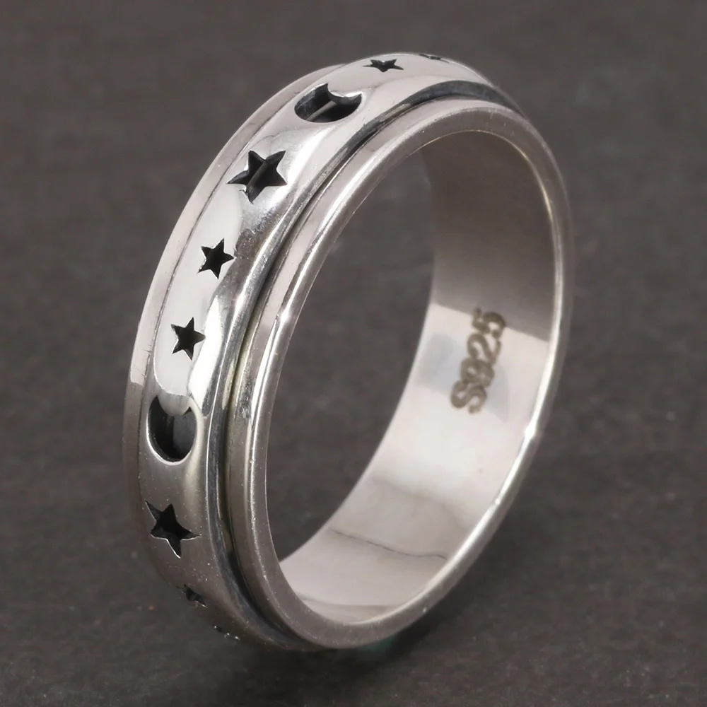 

Real 925 Sterling Silver Spinner Band Ring Moon Star Celtic Stress Relieving Anxiety Ring Gifts for Men And Women