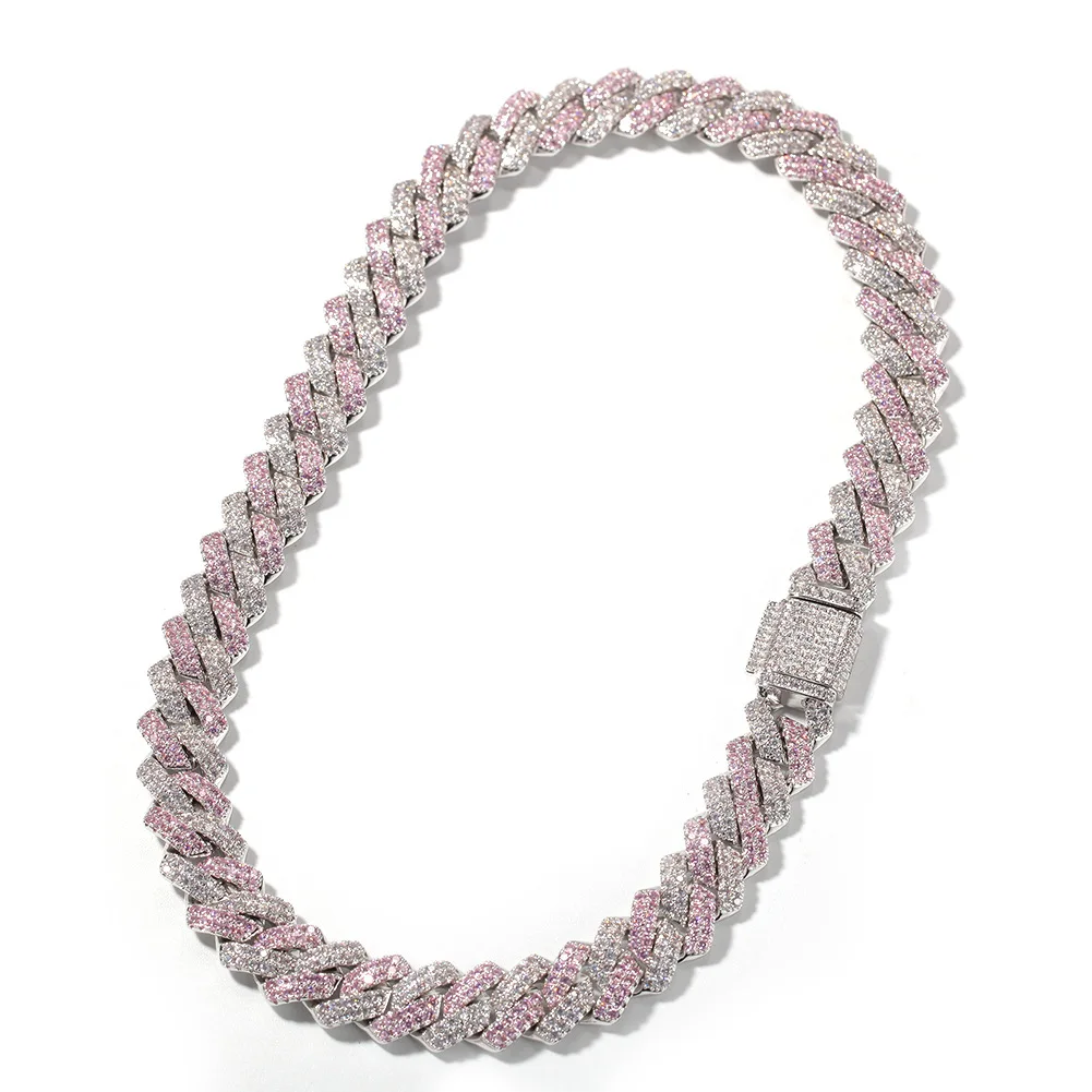 

TOP ICY Pink silver mix color Rose gold mix color custom color prong cuban chain for man 2020 customize jewellery, Gold, silver