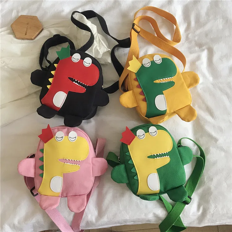 

New Children Funny Cartoon Cute Dinosaur Coin Purse Small Canvas Crossbody Messenger Bag for Girls, Yellow, black, green, pink