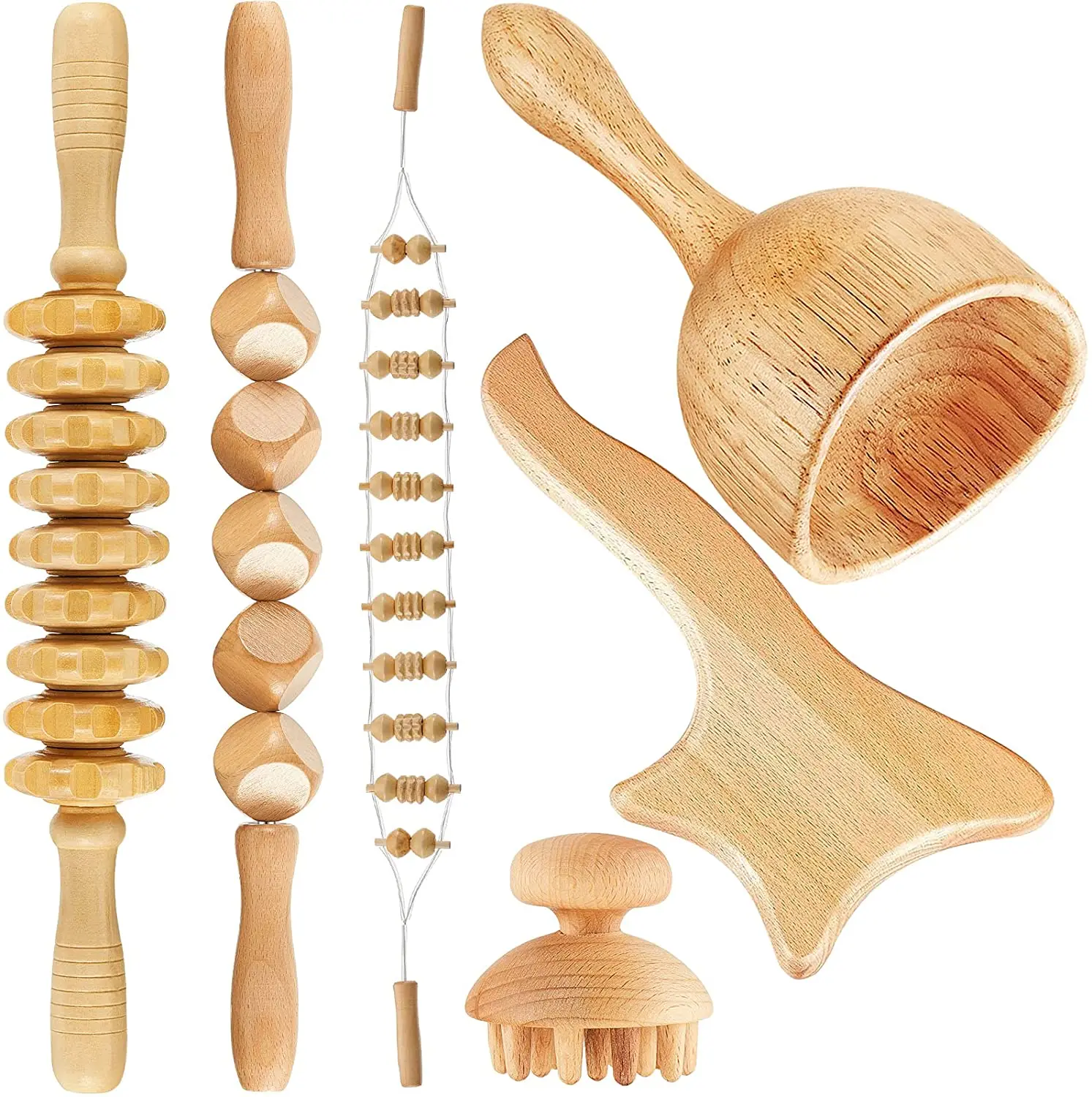 

6Pcs Full Body Shaping Muscle Pain Relief Traditional Cellulite Massage Set Colombian Wood Therapy Tools