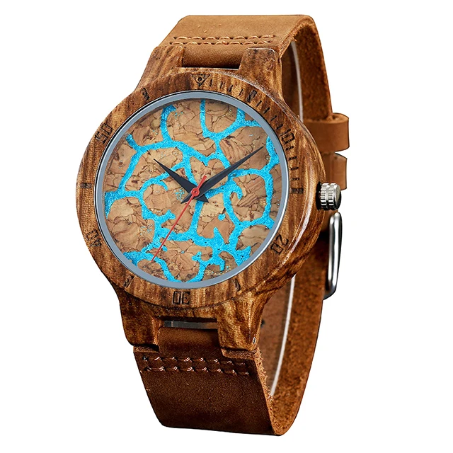 

Factory promotional price accepts customization men bamboo tide blue lava flow pattern cool boy wooden watch