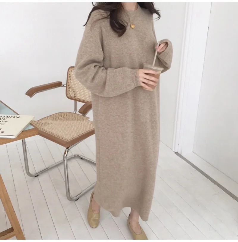 

New arrival 2021 Ladies Korean style fashion sweater dress casual Style warm Plus size ladies Knitted long dress
