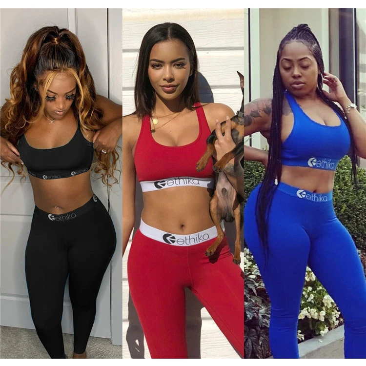

Wholesale Lady Solid Color Tank Top Trousers Sport Wear Bodycon Outfit Summer Women 2 Piece Set, Custom color