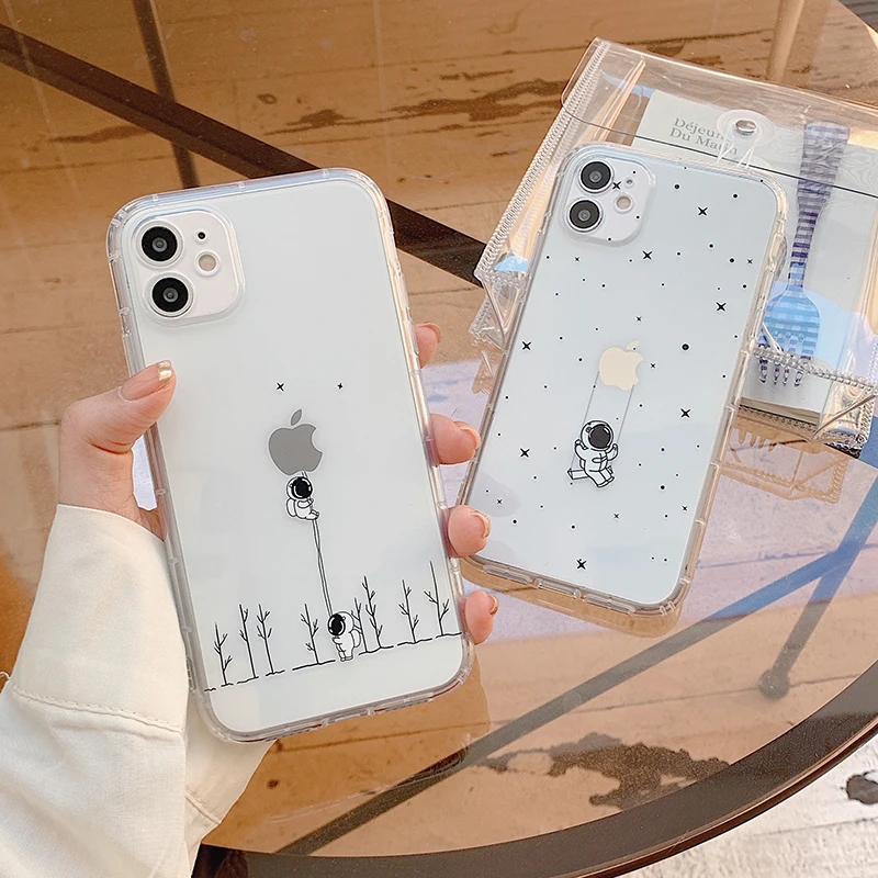 

Creative Little Star Astronaut Cell Phone Case Transparent Phone Cover for iPhone
