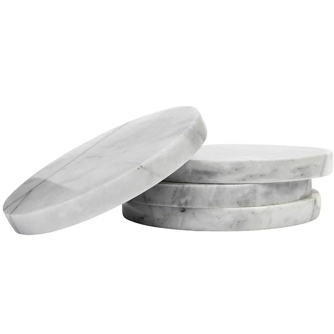 

Wholesale Best Selling Cup Decorative New Design Luxury Custom Polished Carrara White Stone 6 Round Marble Coasters Set