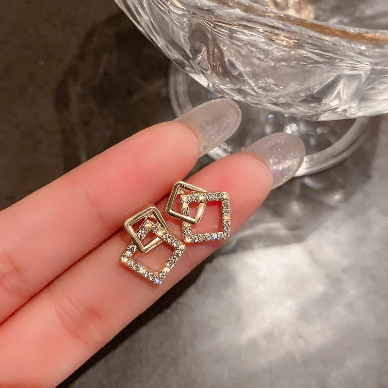 

fashion trendy crystal gold square stud earrings 2021