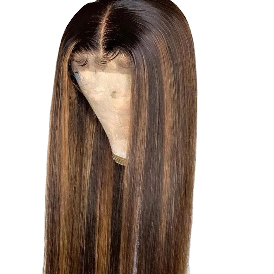 

Brown Mixed Blonde Highlight lace frontal Straight Wig with Highlights for Women Lace Front Wig