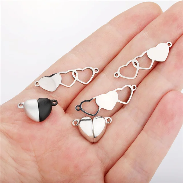 

10Pair/Pack Wholesale Heart Ball Magnets Attract Charms for Friendship Couples Jewelry, Silver,black