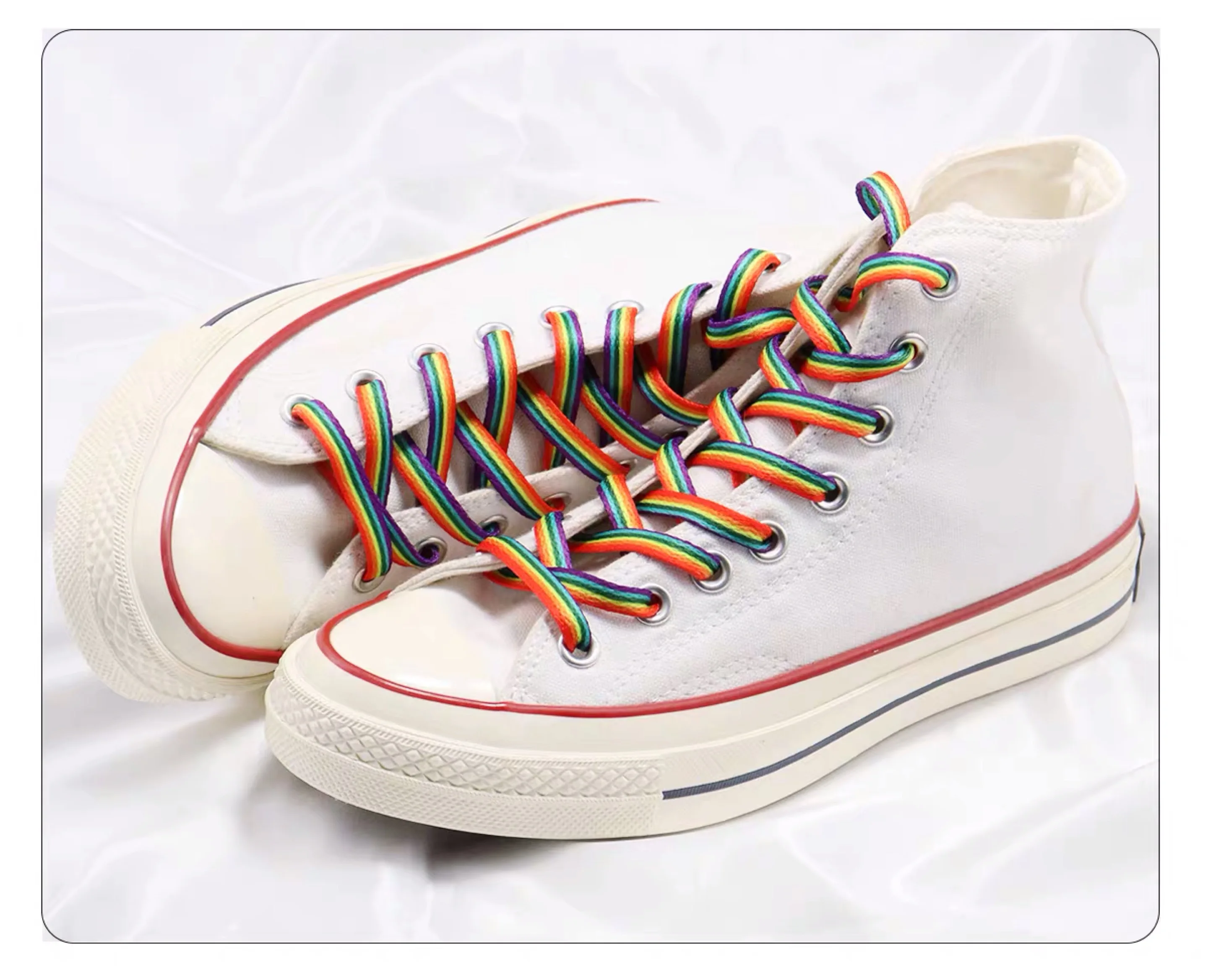 

Custom novelty design rainbow shoelaces flat polyester casual shoelaces