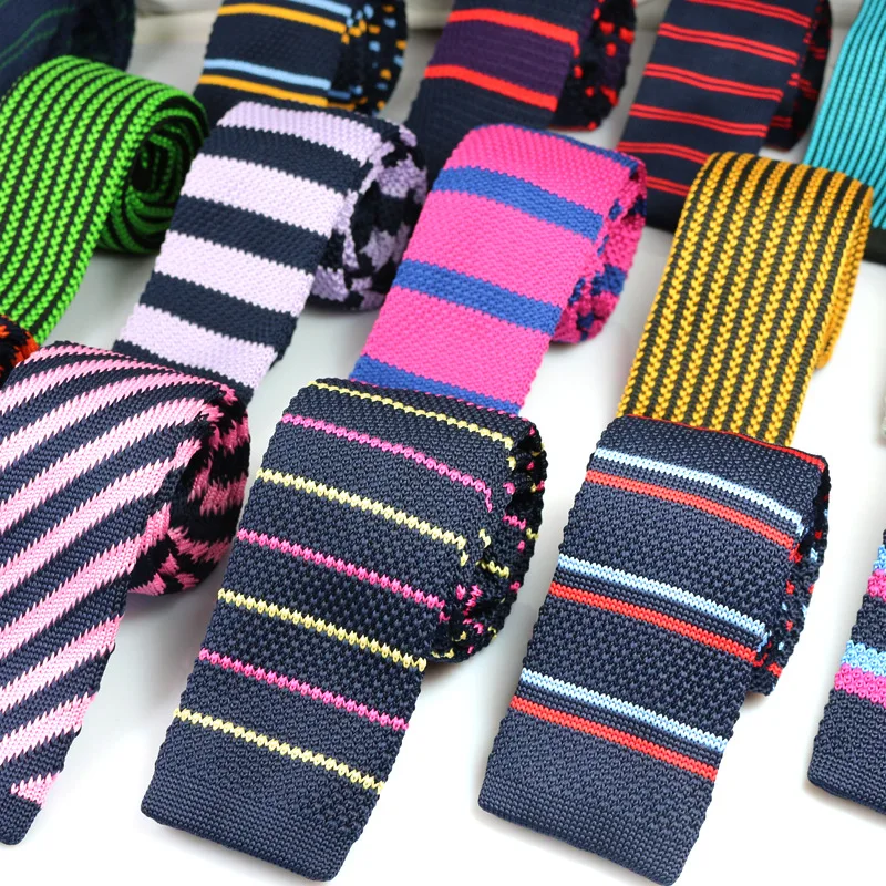 Wholesale New Knitted Narrow Necktie Casual Striped Colorful 6cm Polyester Tie for Men