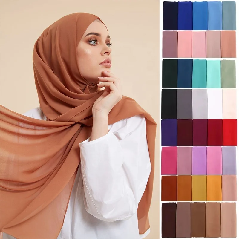 

Hot 86 Colors Wholesale High Quality Islamic Shawl Soft Plain Georgette Muslim Women Hijabs Headscarf Bubble Chiffon Hijab Scarf