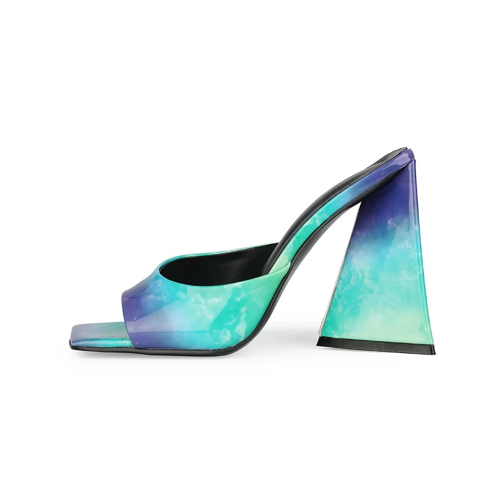 

2021 Summer Size 12 Block High Heels Women Mules Fashion Sexy Design Luxury Patent PU Ladies Sandals