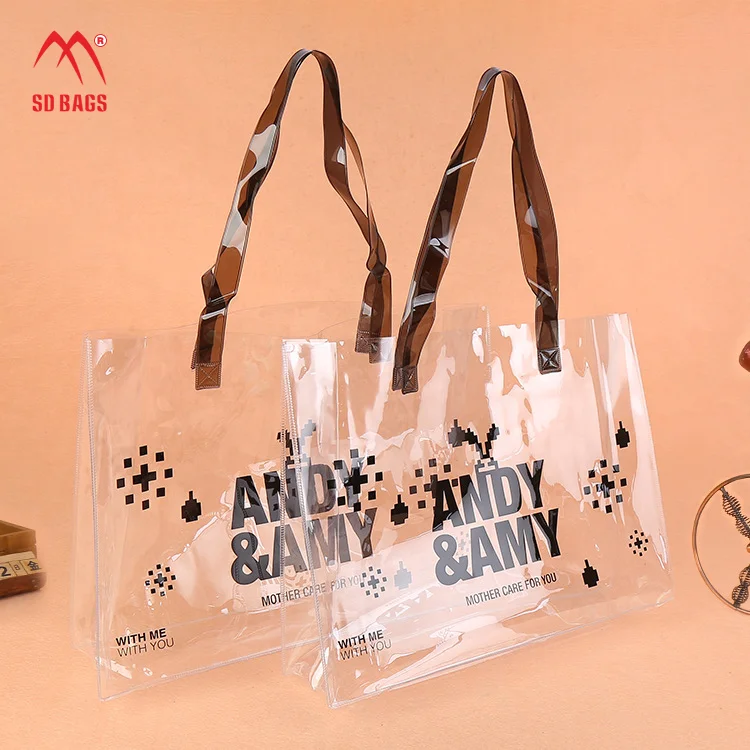 

Low MOQ Lady Fashion Clear Pvc Beach Bag with Handle Women SD Bags 0.3-0.5mm PVC Accept Custom Designs Customized Logo 5-15 Days, Customers' requirement