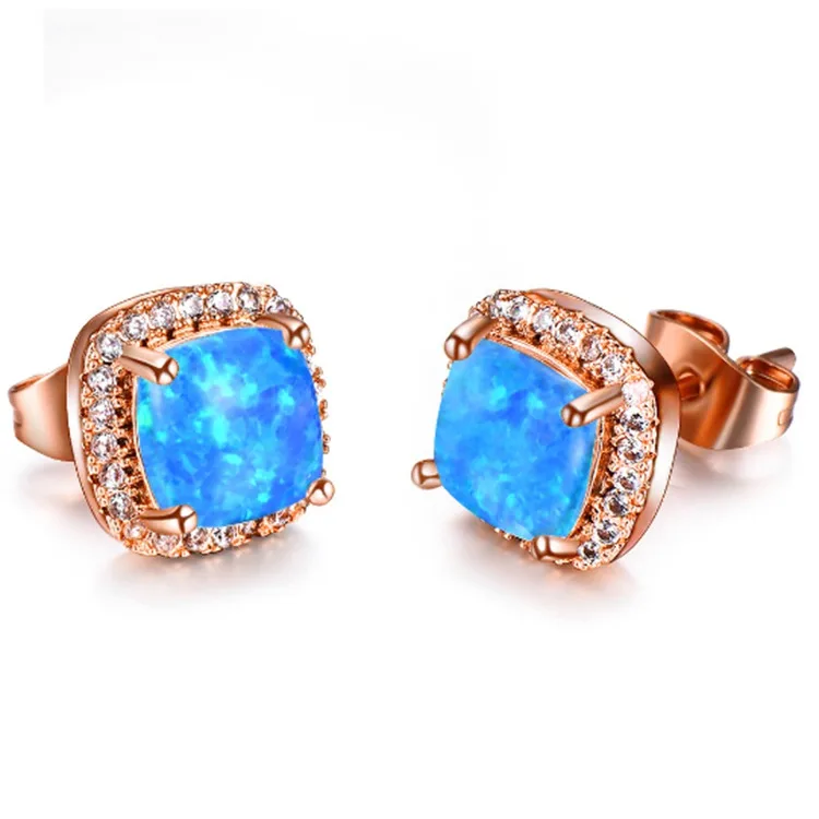 

Latest gold earrings design colored stone opal stud earrings for women, Silver, gold, black gold