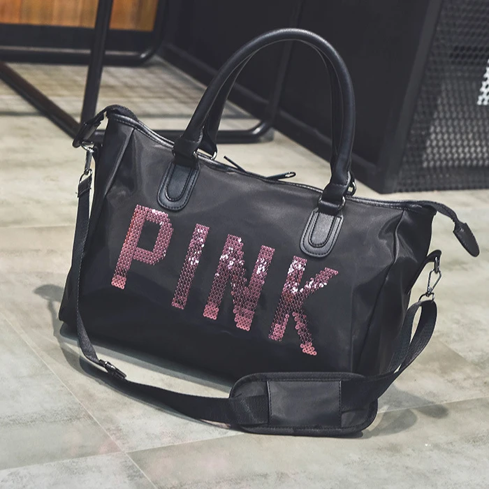 

AS Wholesale Large Women Black Pink Waterproof Travel Sport Duffle Bag