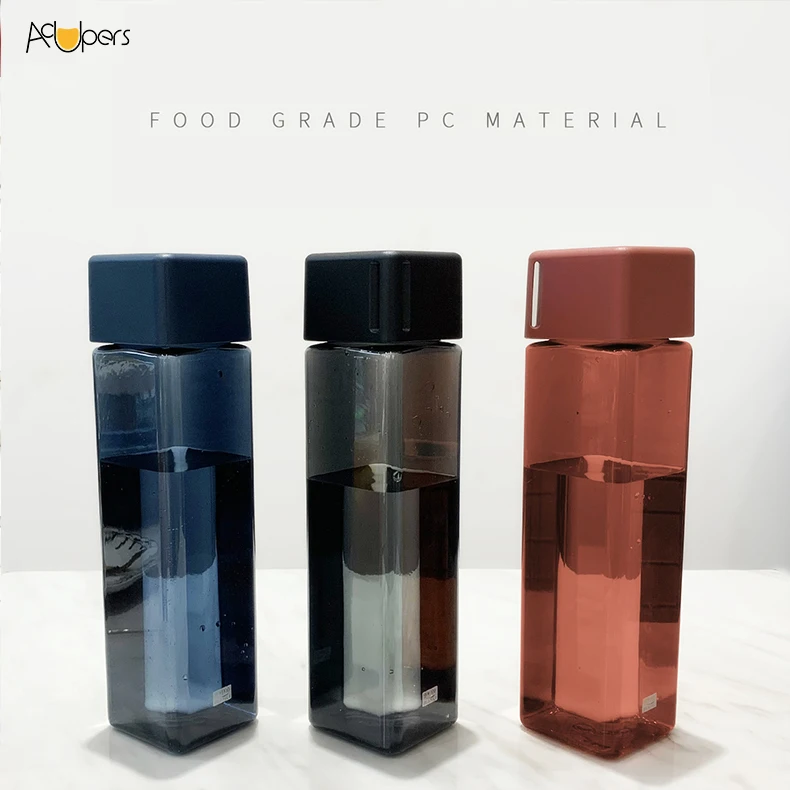 

1367 550MLNew Square Plastic Water Bottle Portable Transparent Bottle Fruit Juice Leak-proof Outdoor Sport Travel Camping Bottle