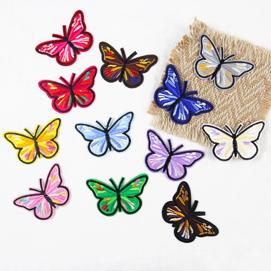 hot sale new twill fabric embroidered patch iron on butterfly appliques for woman dress