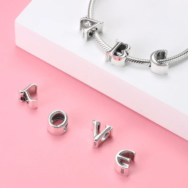

RINNTIN CB183 sterling silver 925 jewelry alphabet pendants letter designer charms for diy bracelet making bulk gift women 2021