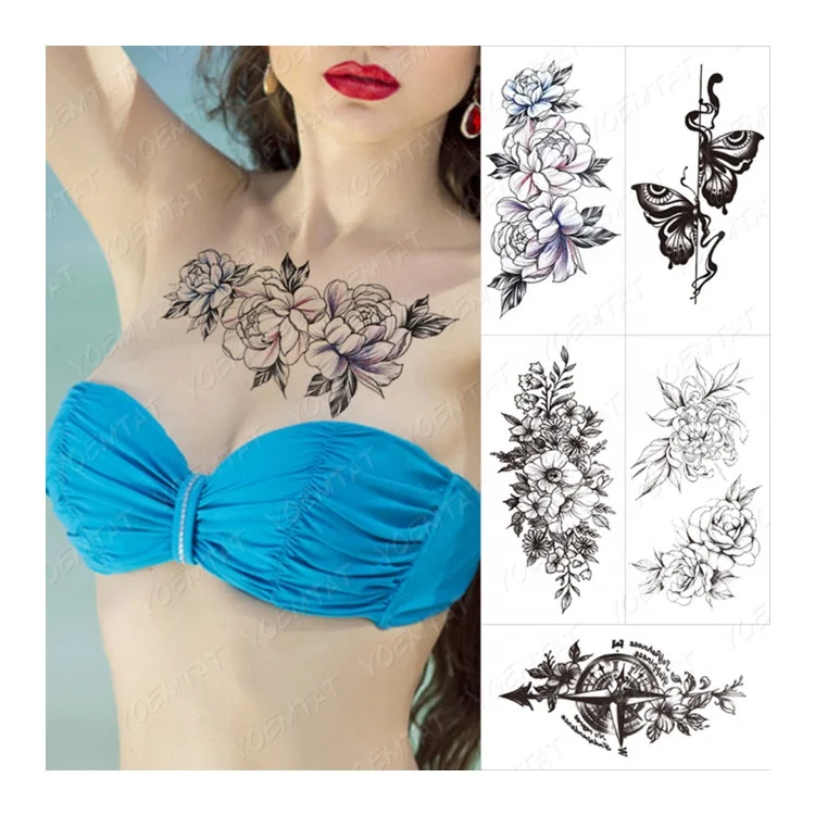 

Hot sale sexy flower tattoo colorful rose wilderly bride tattoos body art tattoo sticker, Cmyk