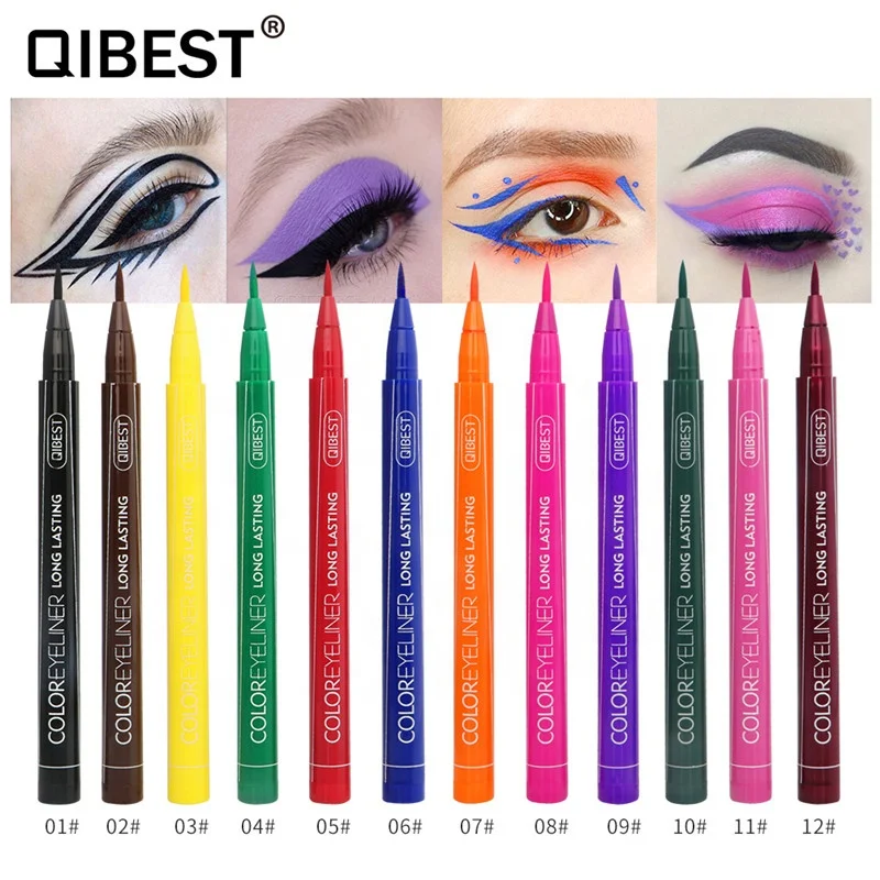 

QIBEST 12 Colors Liquid Eyeliner Pen Waterproof Eyeliner Pencil Coloured Eyeliner