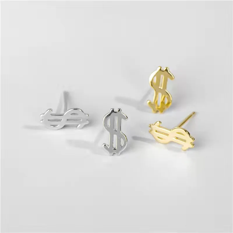 

Fashion 925 Sterling Silver US Dollar Coins $ Shape Stud Earrings, Picture shown