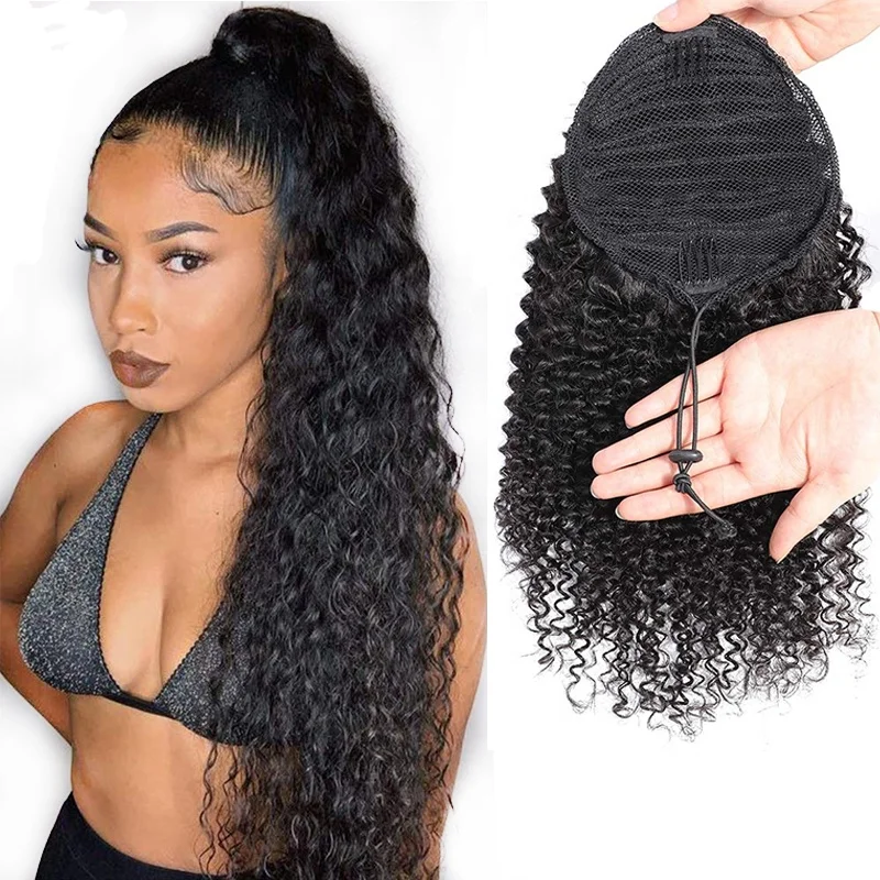 

4B 4C Kinky Curly Brazilian Human Hair Ponytail 100% Human Hair Drawstring Ponytail with Clips in for Women