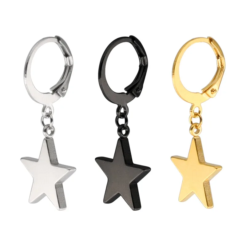 

HONGTONG Factory Outlet Amazon Hot Selling High Quality Stainless Steel Five-pointed Star Pendant Round Earrings, Picture shows